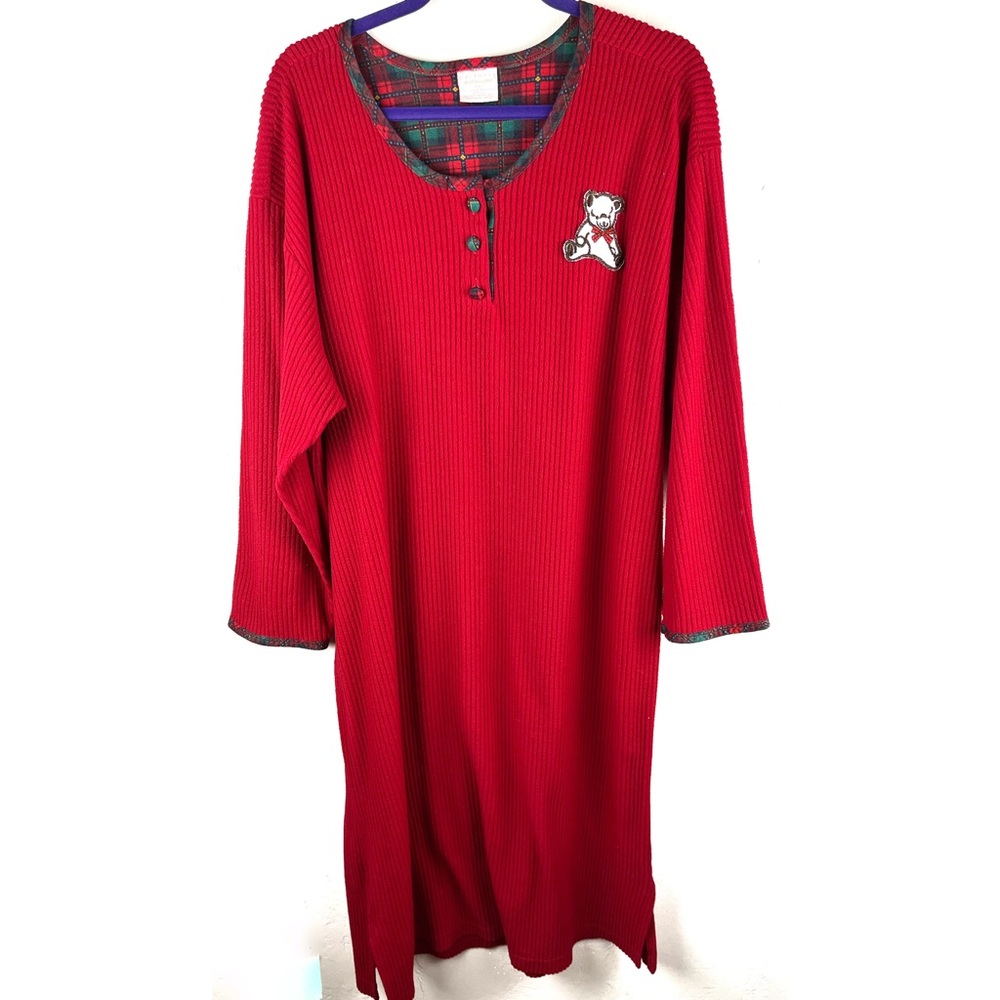 Vintage Partner Intimates Size XXL 80s Nightgown Red Fleece side Slit Red